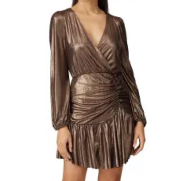 Slate & Willow Dress Metallic Gold and Black Size Medium V-Neck, Long Sleeve - Picture 5 of 5